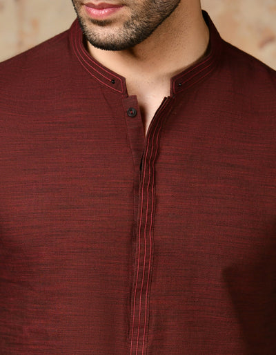 Cotton Red Kurta - J. Junaid Jamshed