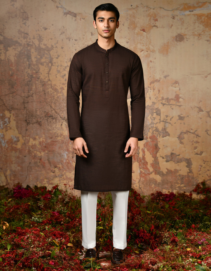 Cotton Brown Kurta - J. Junaid Jamshed