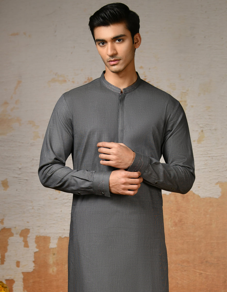 Cotton Grey Shalwar Kameez - J. Junaid Jamshed