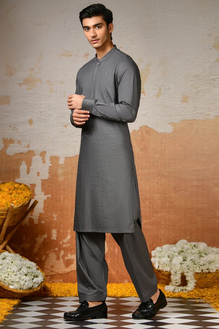 Cotton Grey Shalwar Kameez - J. Junaid Jamshed