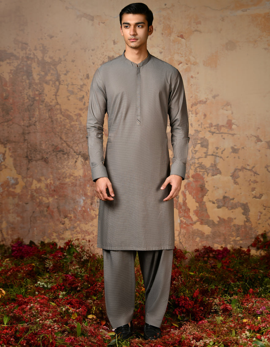 Cotton Grey Shalwar Kameez - J. Junaid Jamshed