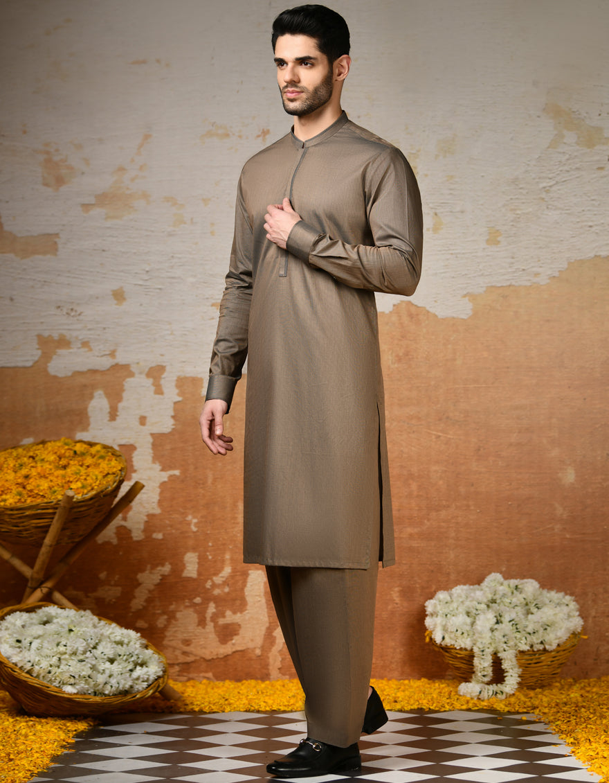 Cotton Brown Shalwar Kameez - J. Junaid Jamshed