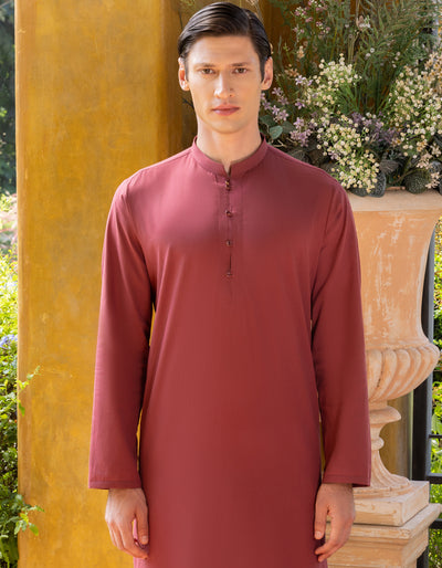 Cotton Red Kurta - J. Junaid Jamshed