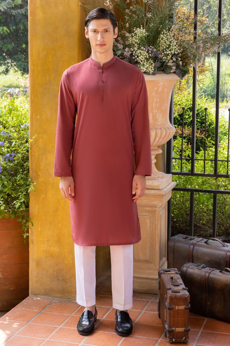 Cotton Red Kurta - J. Junaid Jamshed