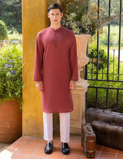 Cotton Red Kurta - J. Junaid Jamshed