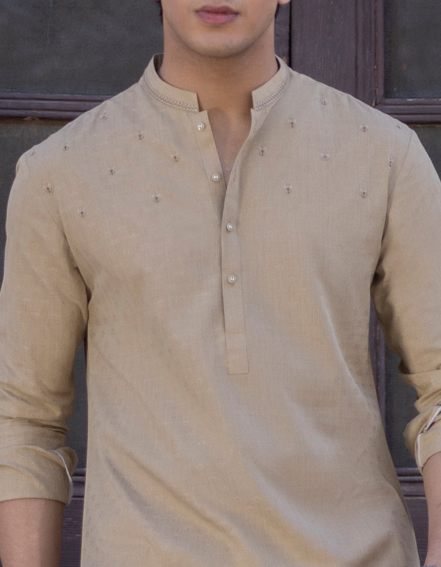 Blended Sand Kurta - J. Junaid Jamshed