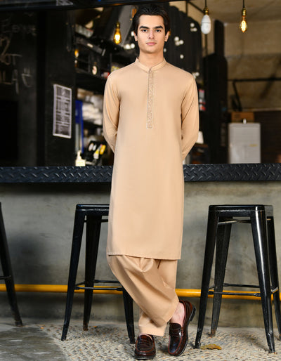 Cotton Beige Shalwar Kameez - J. Junaid Jamshed