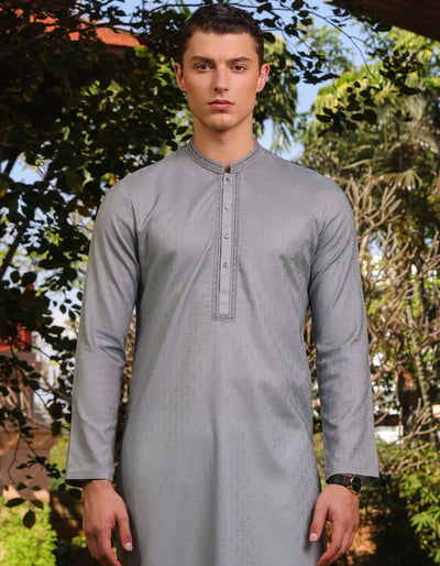 Cotton Greyish Green Kurta - J. Junaid Jamshed