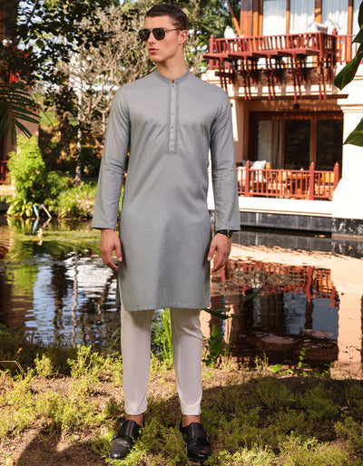 Cotton Greyish Green Kurta - J. Junaid Jamshed