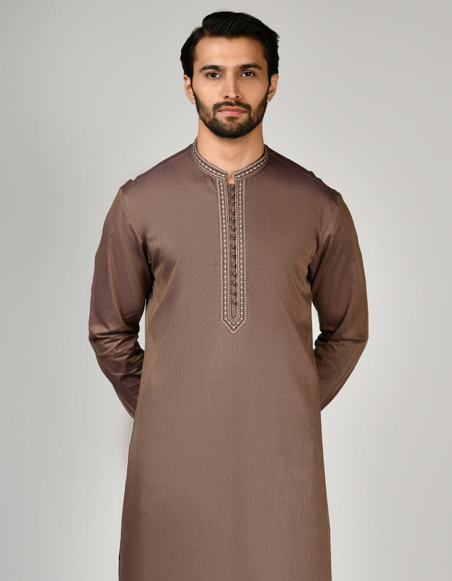 Cotton Brown Shalwar Kameez - J. Junaid Jamshed