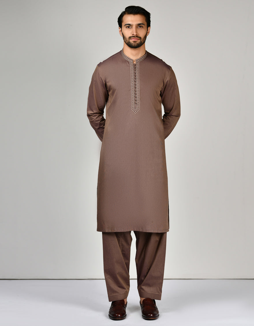 Cotton Brown Shalwar Kameez - J. Junaid Jamshed