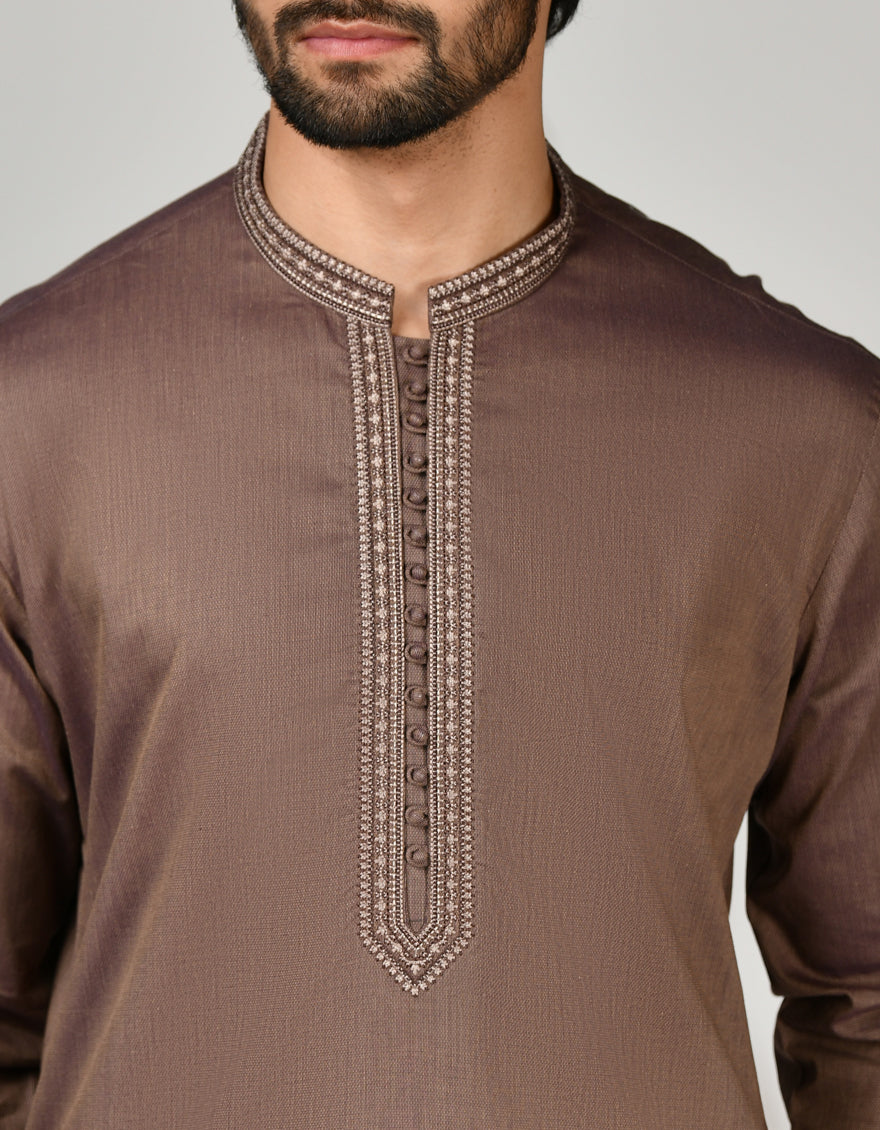 Cotton Brown Shalwar Kameez - J. Junaid Jamshed