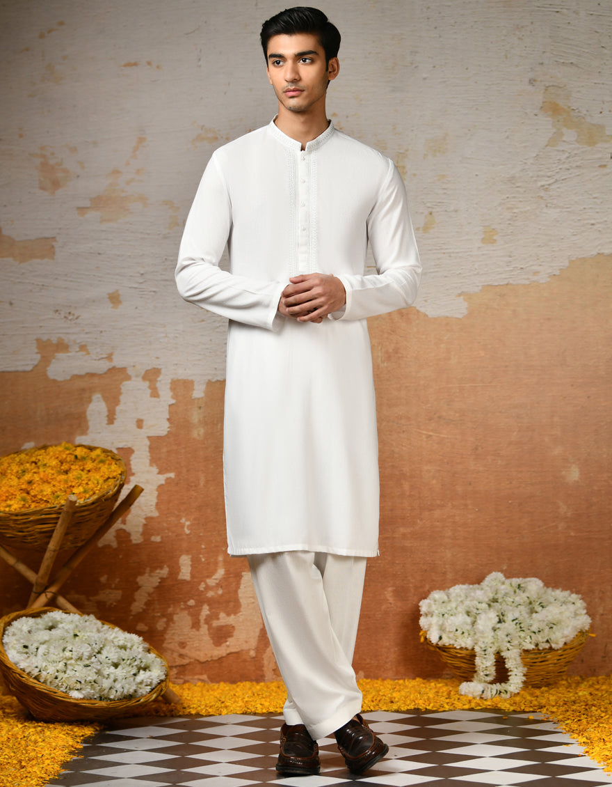 Blended White Shalwar Kameez - J. Junaid Jamshed