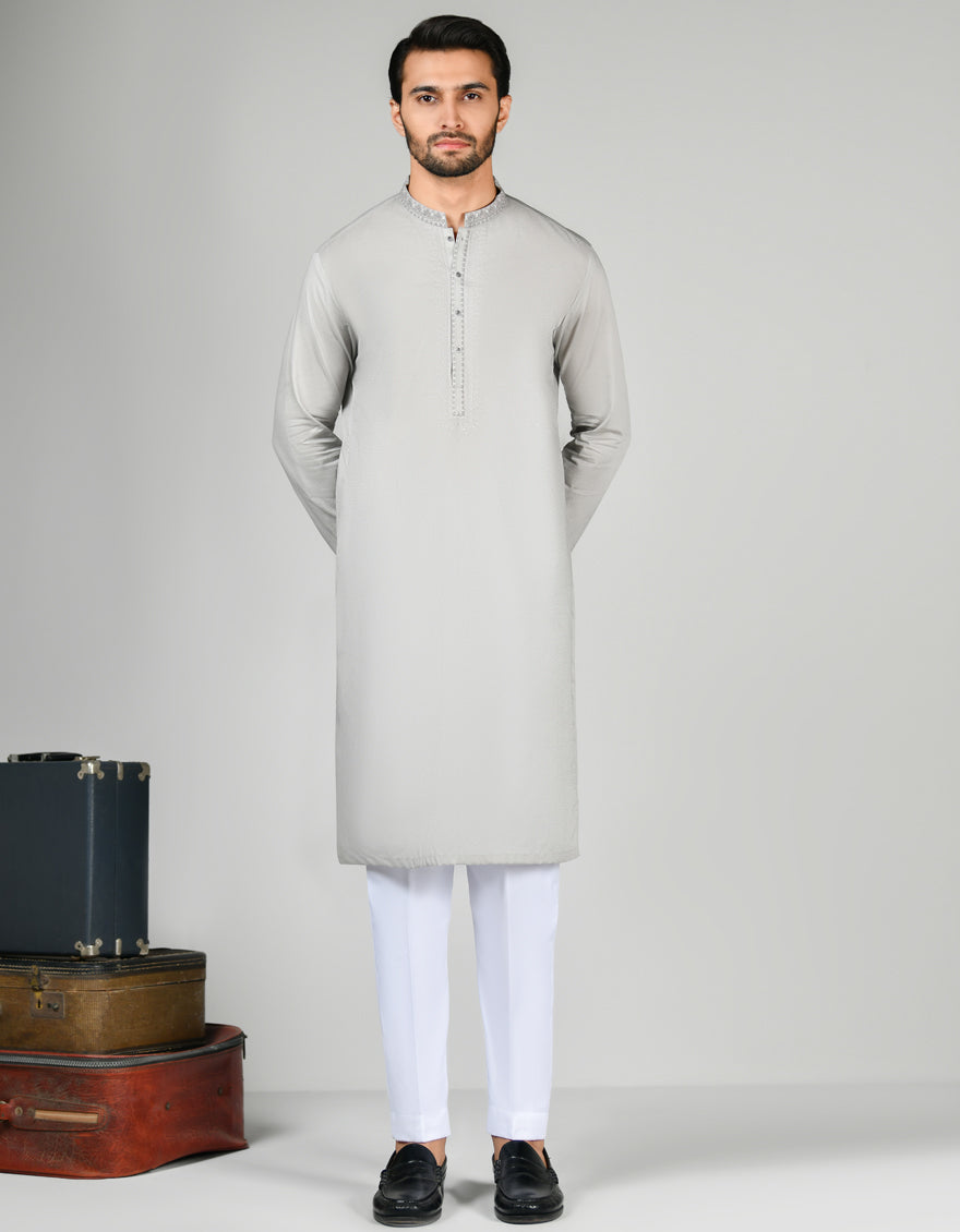 Cotton Grey Kurta - J. Junaid Jamshed