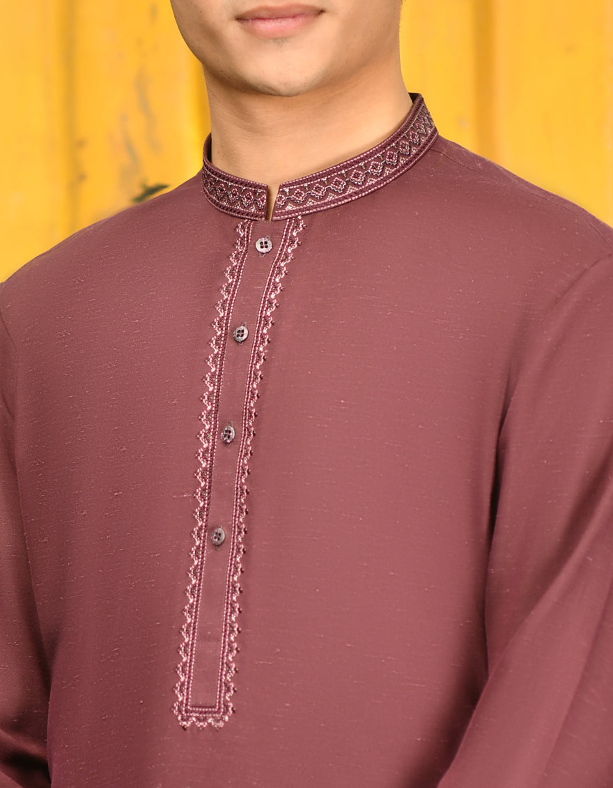 Blended Dark maroon Shalwar Kameez - J. Junaid Jamshed