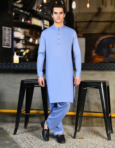 Cotton Sky Blue Shalwar Kameez - J. Junaid Jamshed