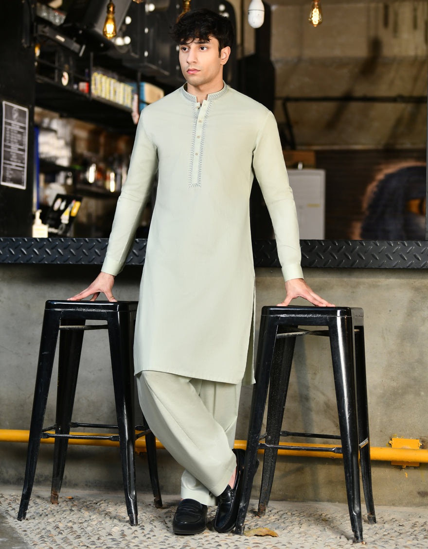 Cotton Jade Green Shalwar Kameez - J. Junaid Jamshed