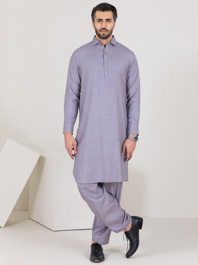 Polyester Viscose Light Grey Men Kameez Shalwar  -  Wasim Akram by Almirah