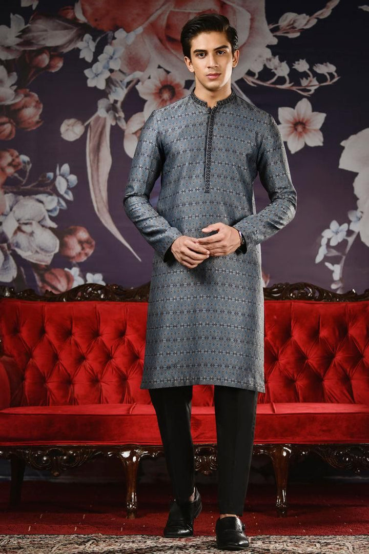 Blue & Grey Kurta - J. Junaid Jamshed