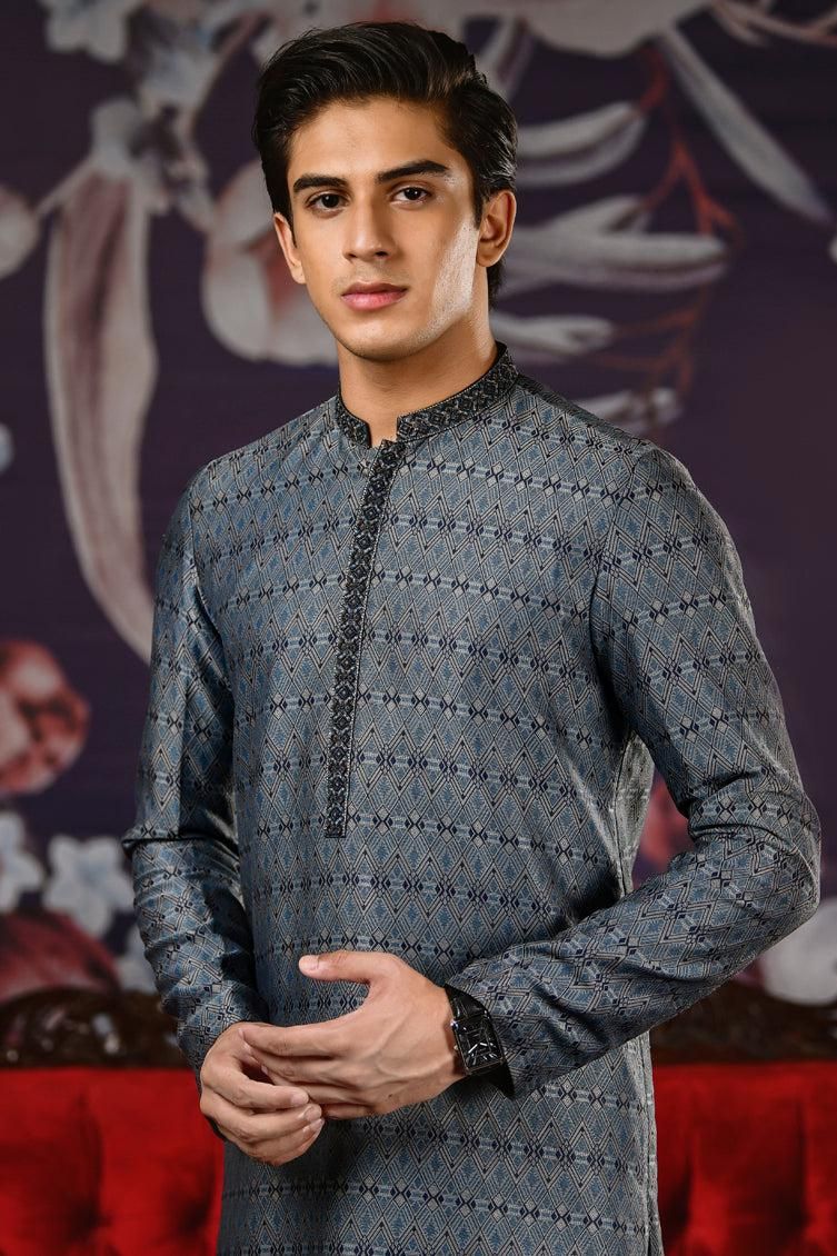 Blue & Grey Kurta - J. Junaid Jamshed