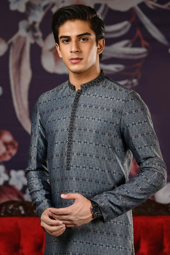 Blue & Grey Kurta - J. Junaid Jamshed