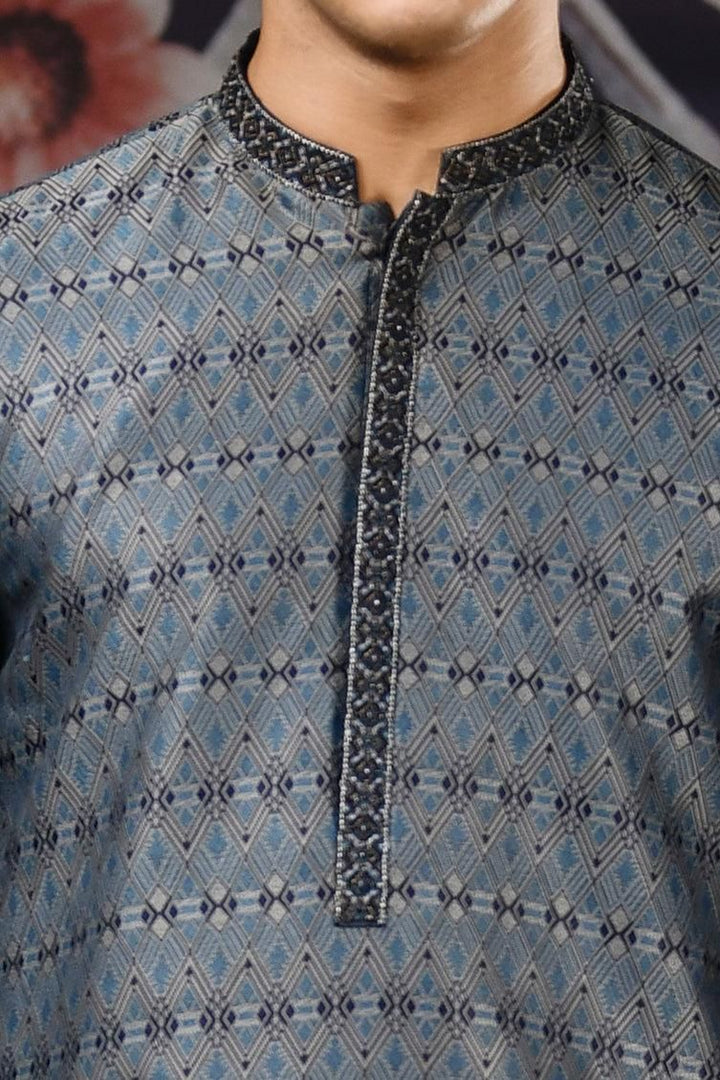 Blue & Grey Kurta - J. Junaid Jamshed