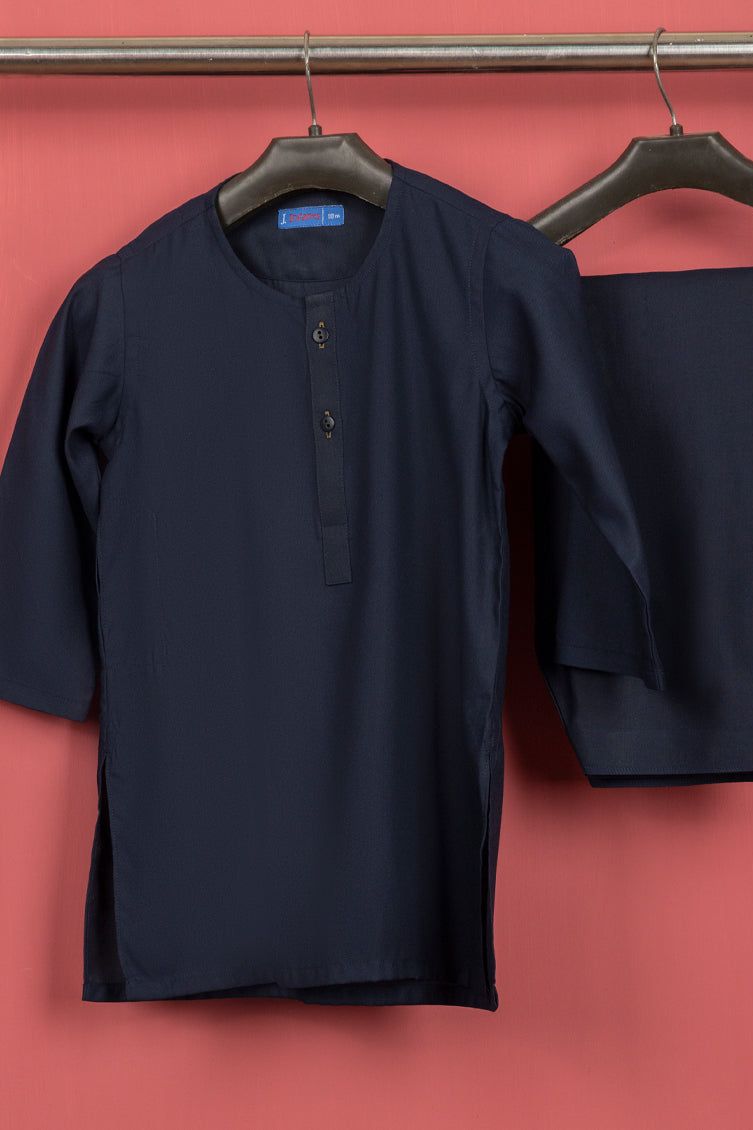 Blended Navy Blue Boys Kameez Shalwar - J. Junaid Jamshed