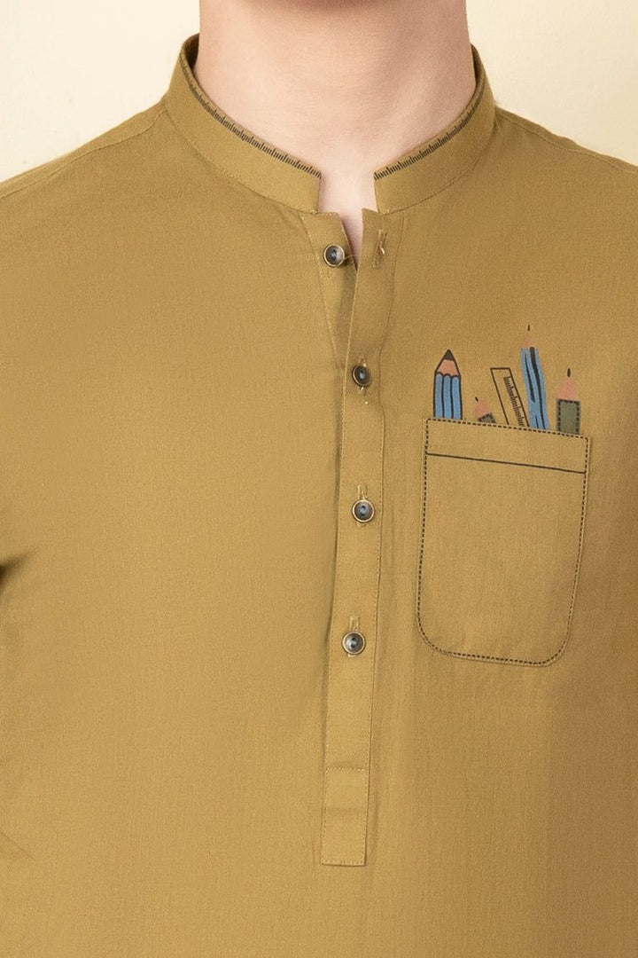 Cotton Olive Green Kids Boys Kurta - J. Junaid Jamshed