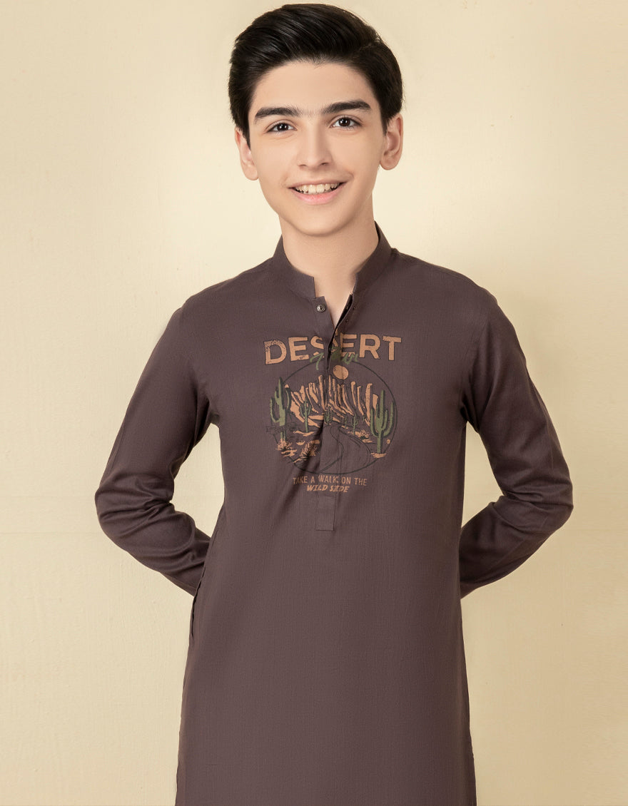 Cotton Coffee Kids Boys Kurta - J. Junaid Jamshed