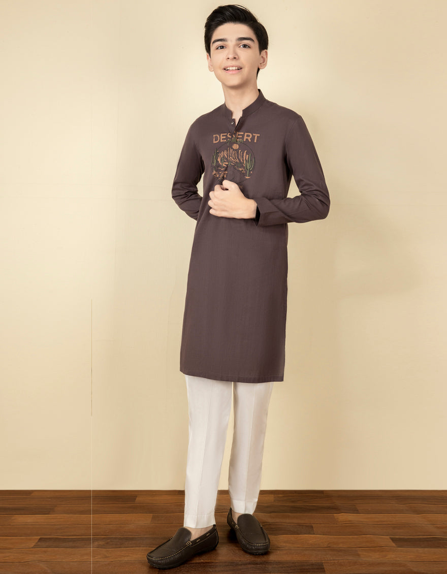 Cotton Coffee Kids Boys Kurta - J. Junaid Jamshed