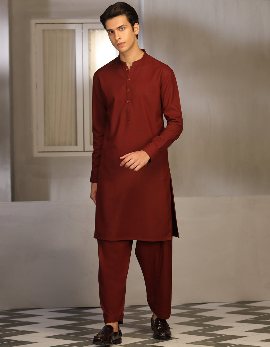 Blended Red Teen Boys Kameez Shalwar J. Junaid Jamshed