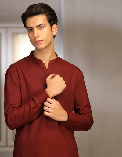 Blended Red Teen Boys Kameez Shalwar - J. Junaid Jamshed