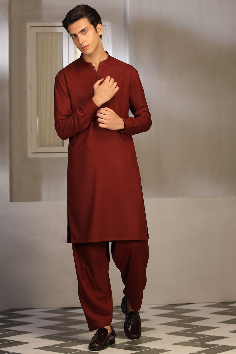Blended Red Teen Boys Kameez Shalwar - J. Junaid Jamshed