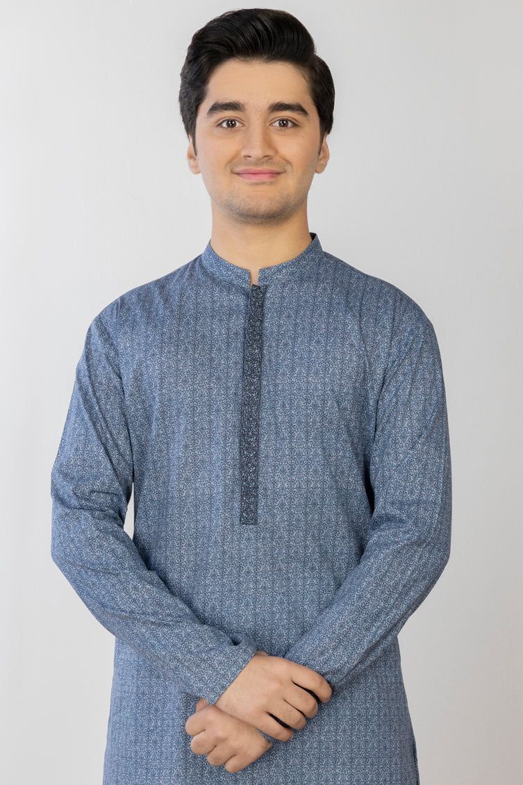 Cotton Blue Boys Kurta - J. Junaid Jamshed