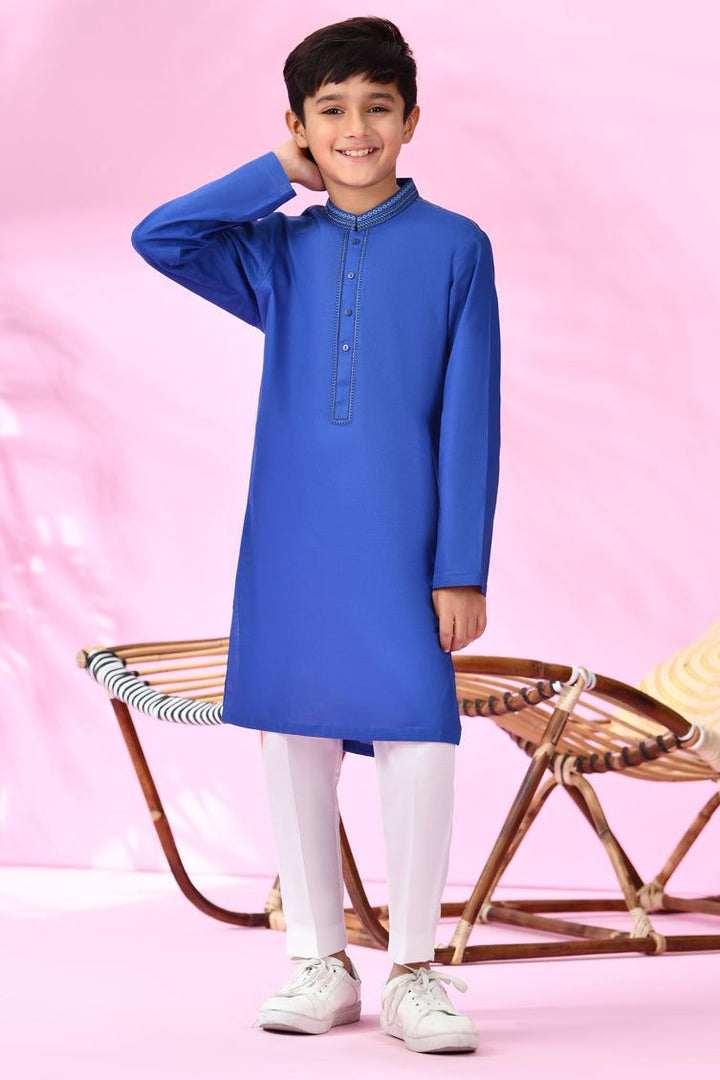 Cotton Royal Blue Kurta - J. Junaid Jamshed