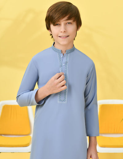 Blended Greyish Blue Shalwar Kameez - J. Junaid Jamshed