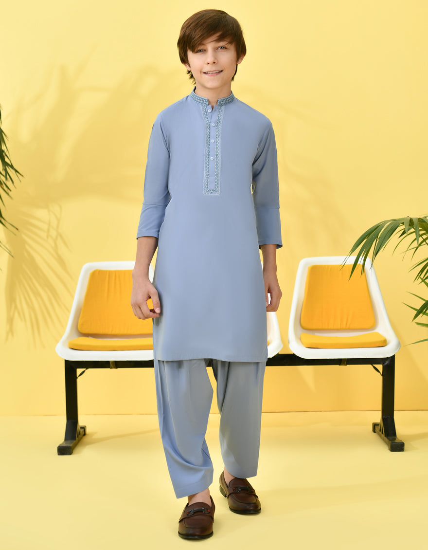 Blended Greyish Blue Shalwar Kameez - J. Junaid Jamshed