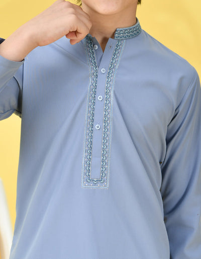 Blended Greyish Blue Shalwar Kameez - J. Junaid Jamshed