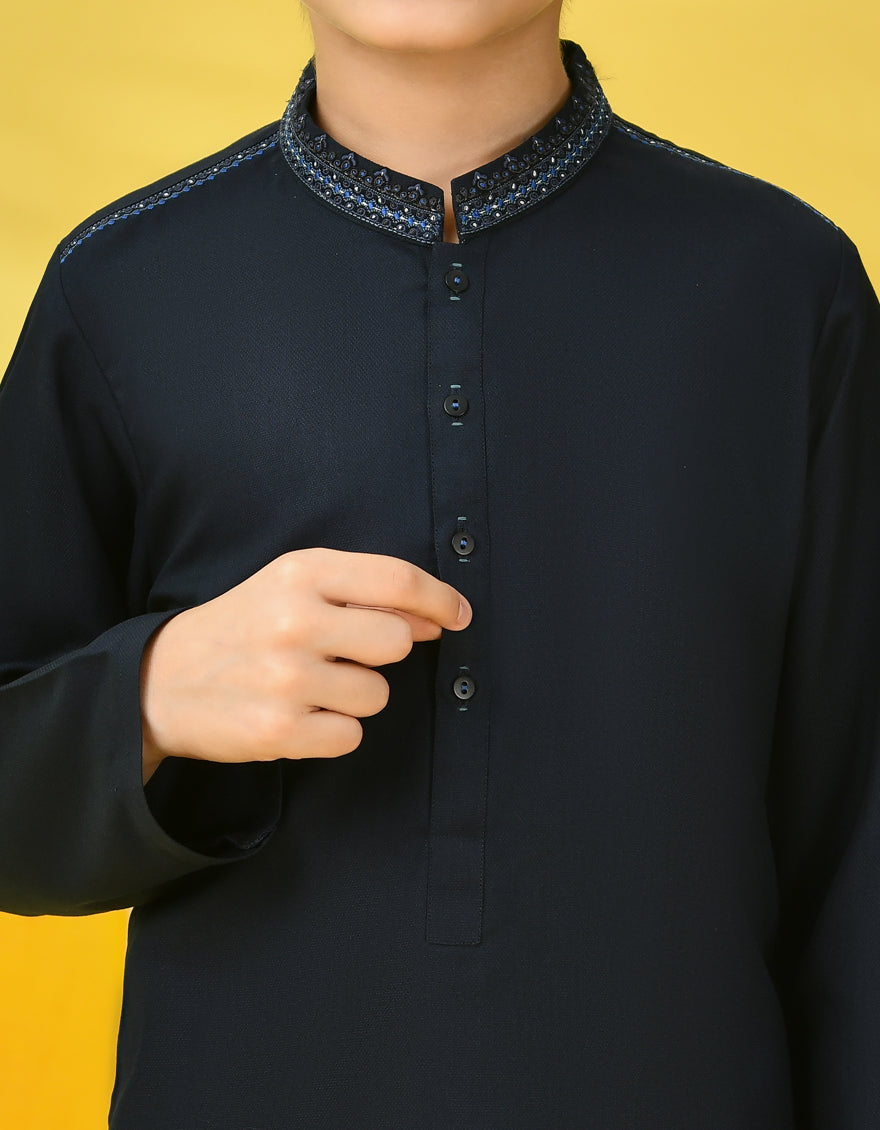 Blended Navy Blue Kurta Trouser - J. Junaid Jamshed