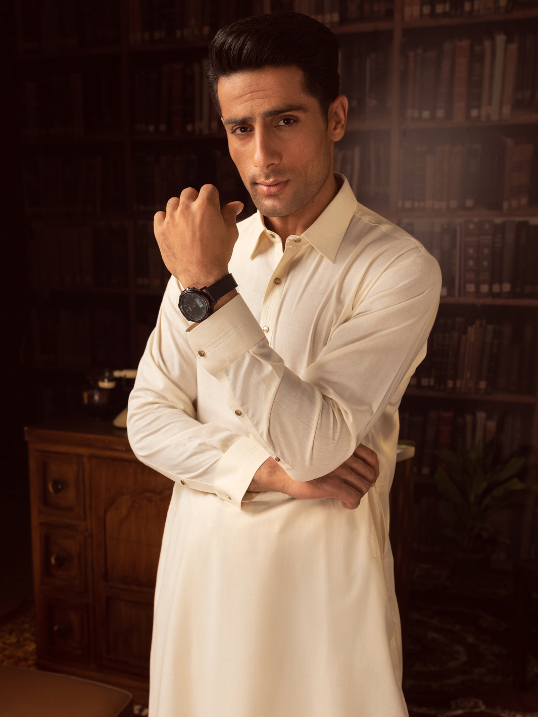 Blended Off White Kurta Shalwar - Wasim Akram by J. Junaid Jamshed