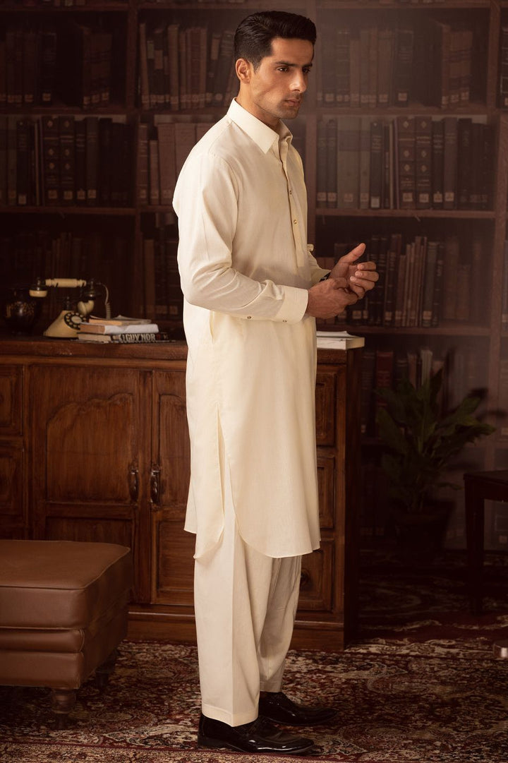 Blended Off White Kurta Shalwar - Wasim Akram by J. Junaid Jamshed