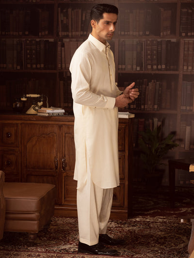 Blended Off White Kurta Shalwar - Wasim Akram by J. Junaid Jamshed