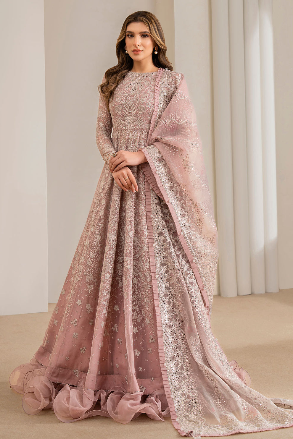 Embroidered Chiffon Pink 3 Piece Unstitched Suit - Jazmin