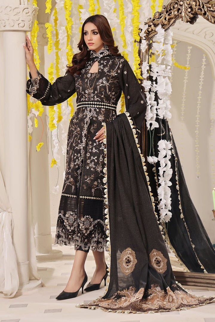 Gold Zeri Luxury Black 3 Piece Stitched Suit - Khas