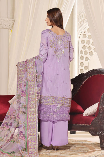 Silver Zeri Luxury Purple 3 Piece Stitched Suit - Khas