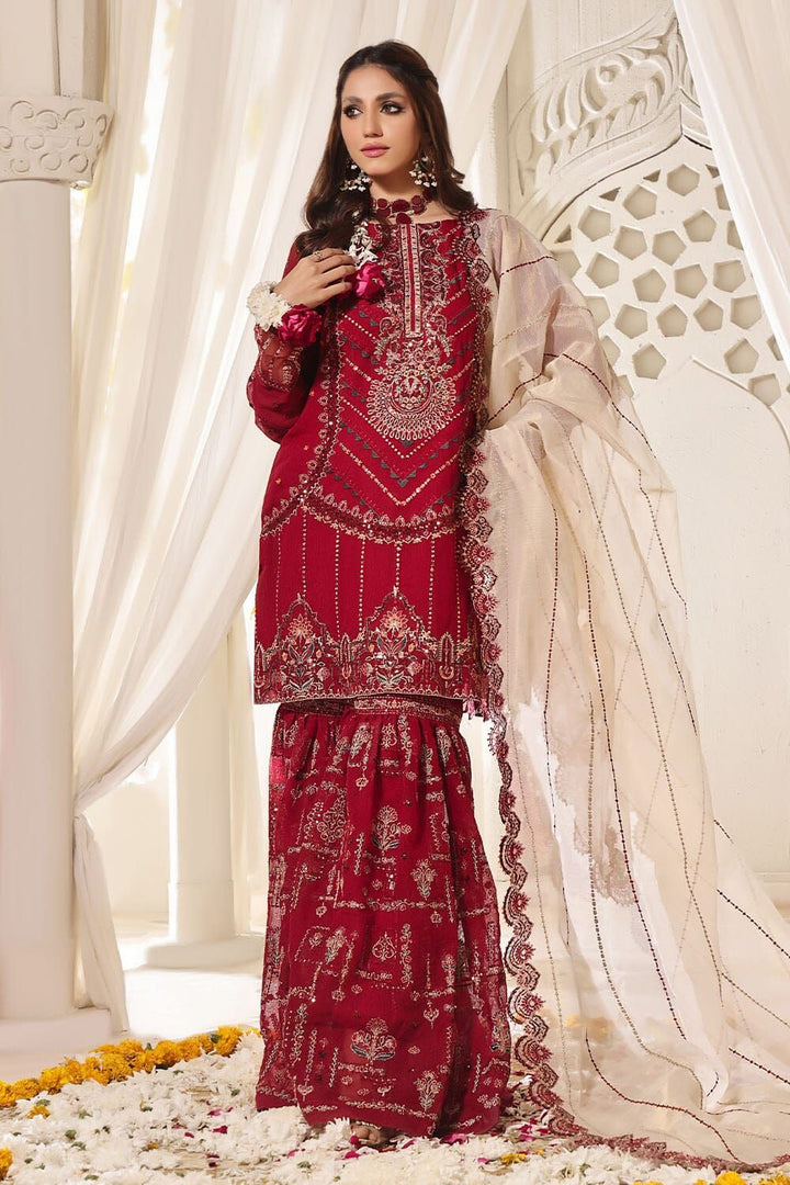 Cotton Net Maroon 3 Piece Stitched Suit - Khas