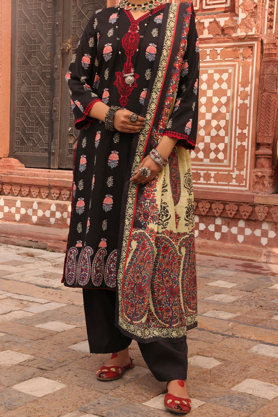 Cambric Black Ladies 3 Piece Suit  -  Almirah