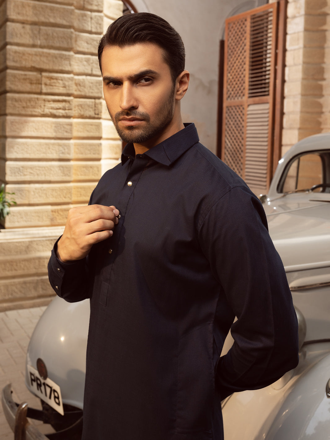 Blended Midnight Blue Kurta Shalwar - Wasim Akram by J. Junaid Jamshed