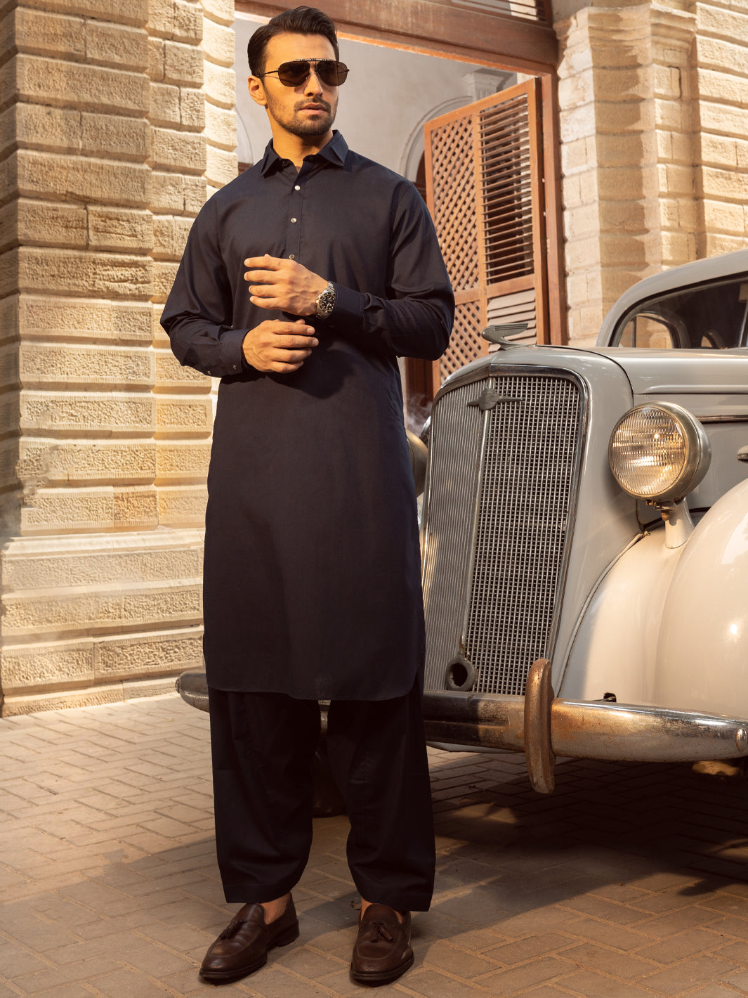 Blended Midnight Blue Kurta Shalwar - Wasim Akram by J. Junaid Jamshed