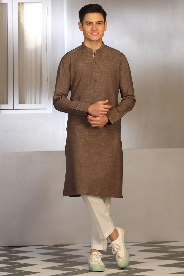Cotton Dark Brown Teen's Kurta  -  J. Junaid Jamshed
